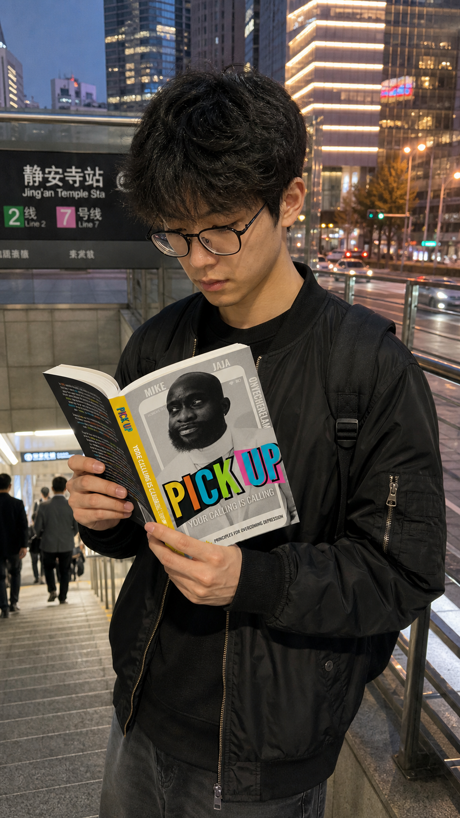 A reader holding Pick Up: Your Calling Is Calling while traveling.